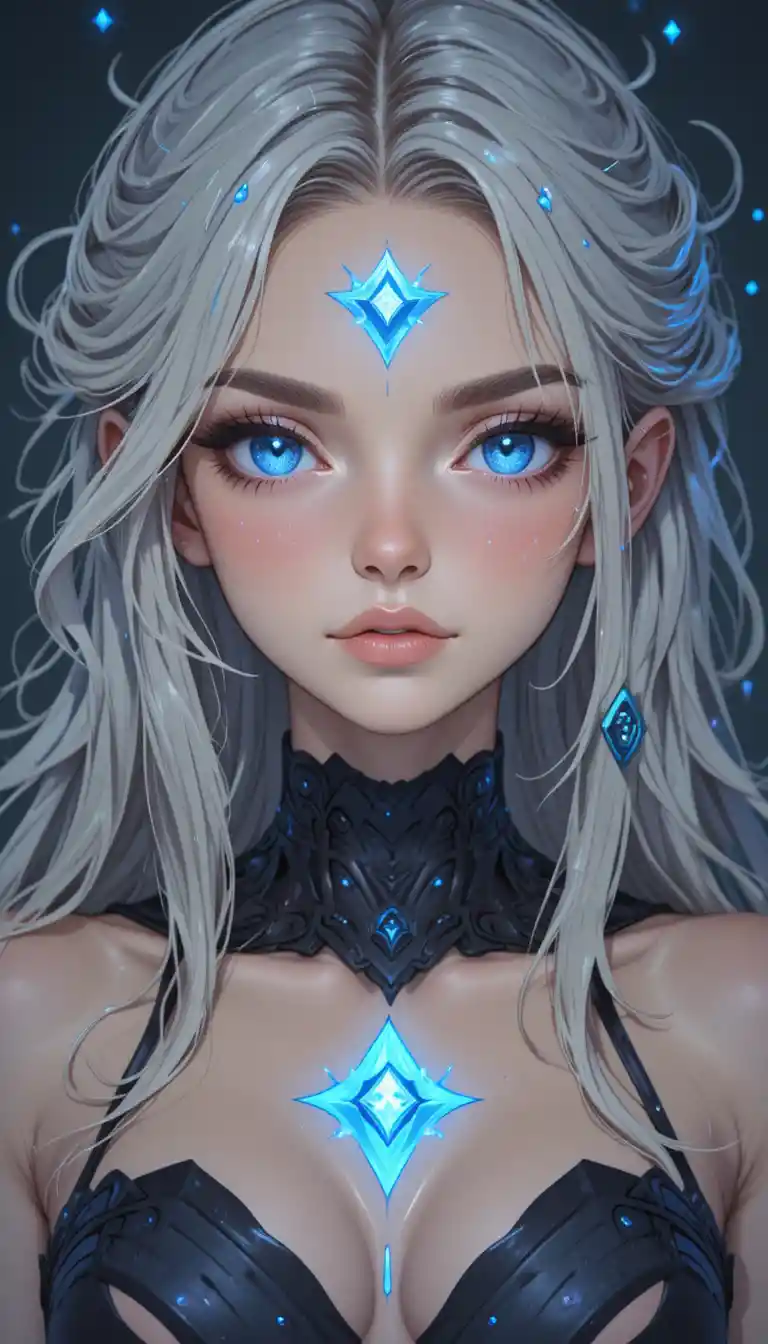 銀髮與發光藍眼的年輕動漫少女