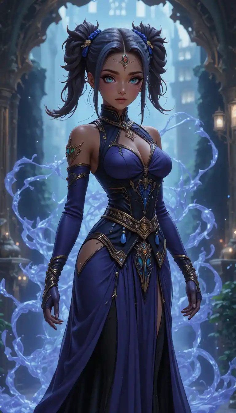 銀色雙眼魔女風動漫女孩穿著魔法長袍