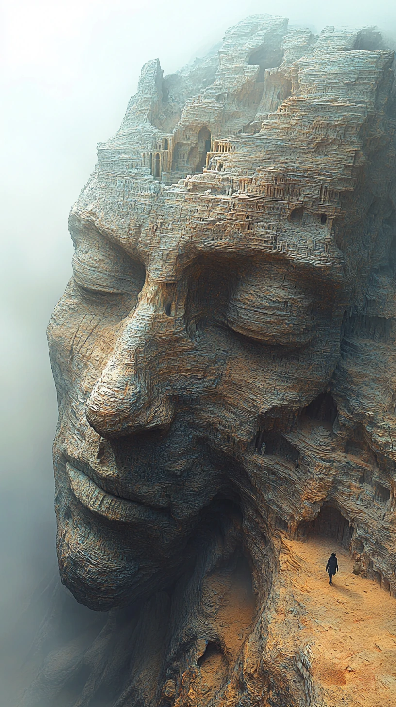 Géant endormi formant un paysage fantastique surréaliste ondoyant