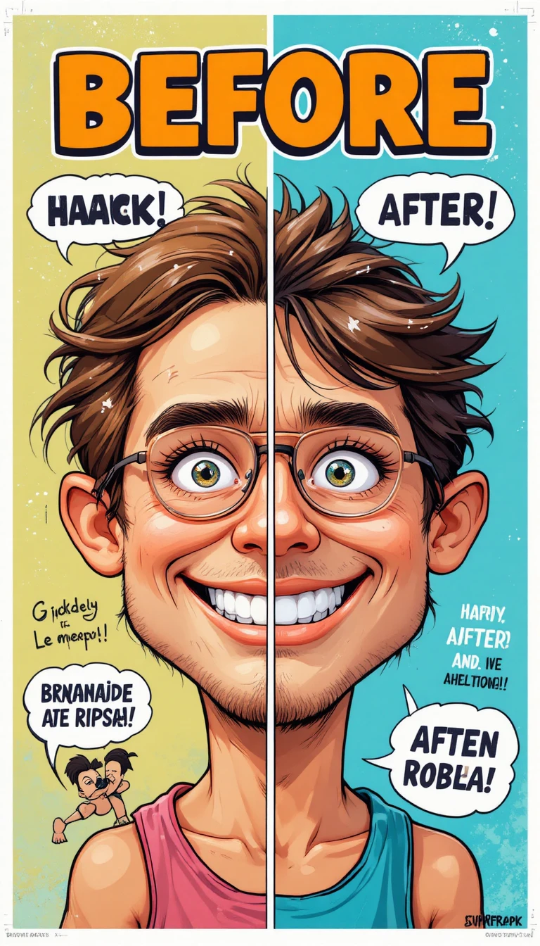 Affiche de dessin animé humoristique avant et après les vacances