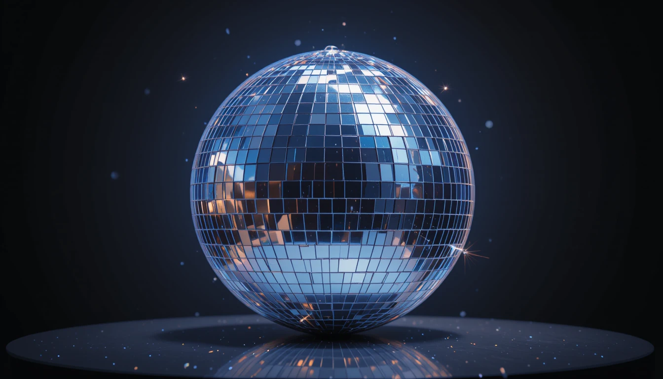 Glamorous mirrored disco ball with dramatic studio lighting