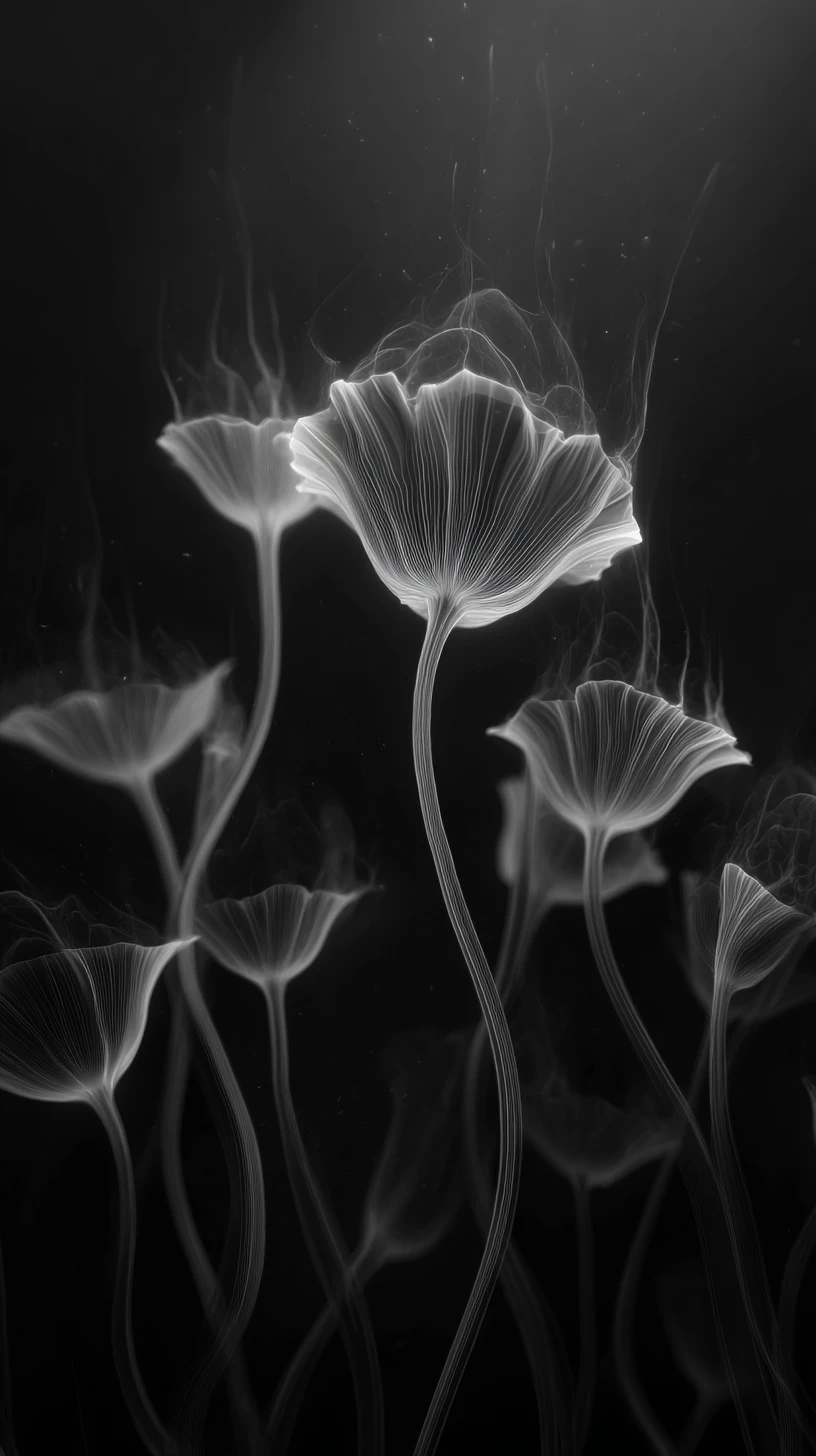 Strisce astratte luminose che si trasformano in delicate forme di petali