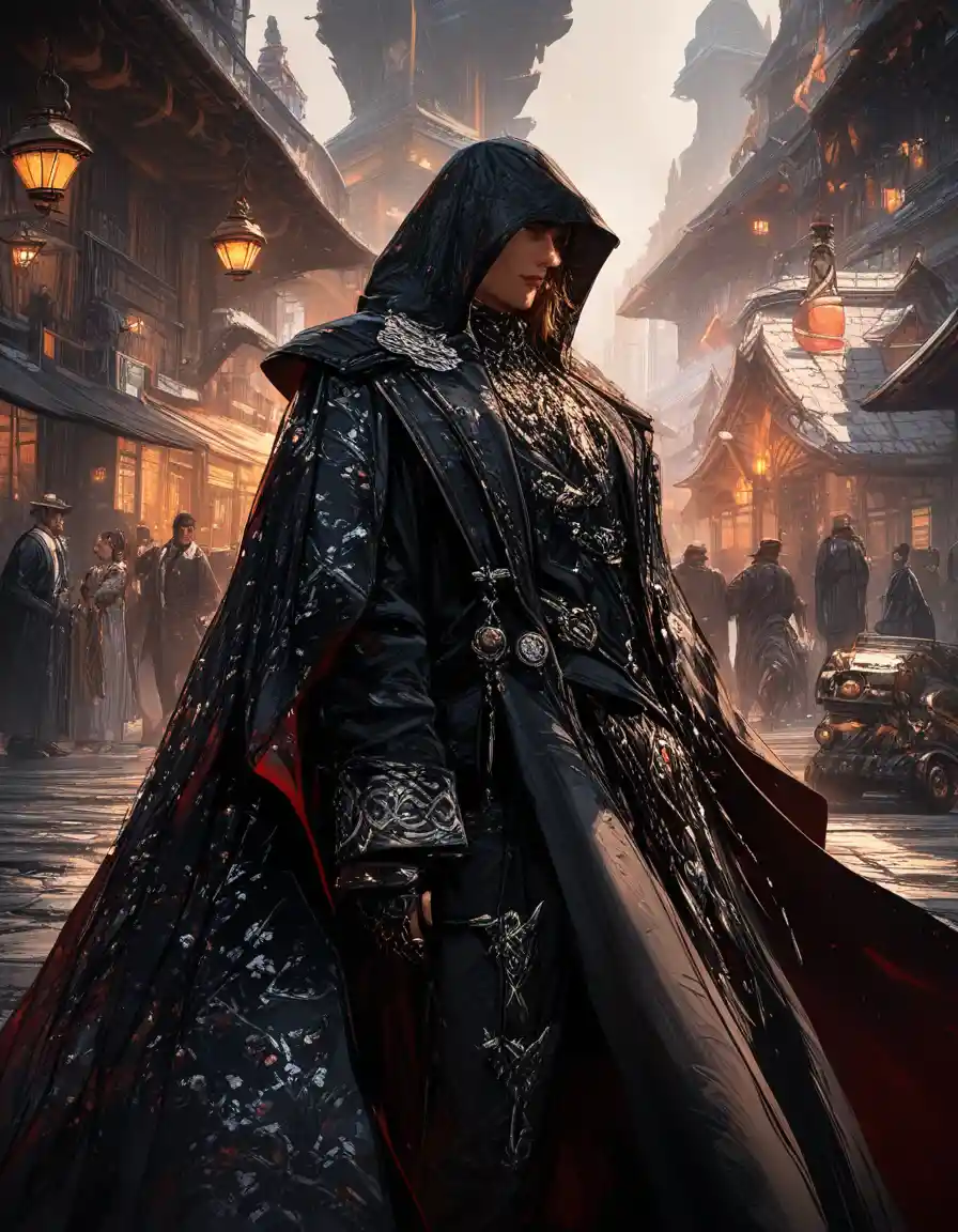 Porträt einer rothaarigen Zauberin in eleganter Fantasy-Kleidung