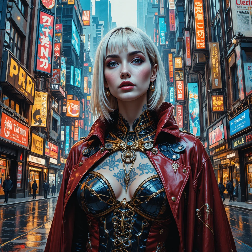 Glitch-Art-Porträt einer Femme Fatale im futuristischen Dubai
