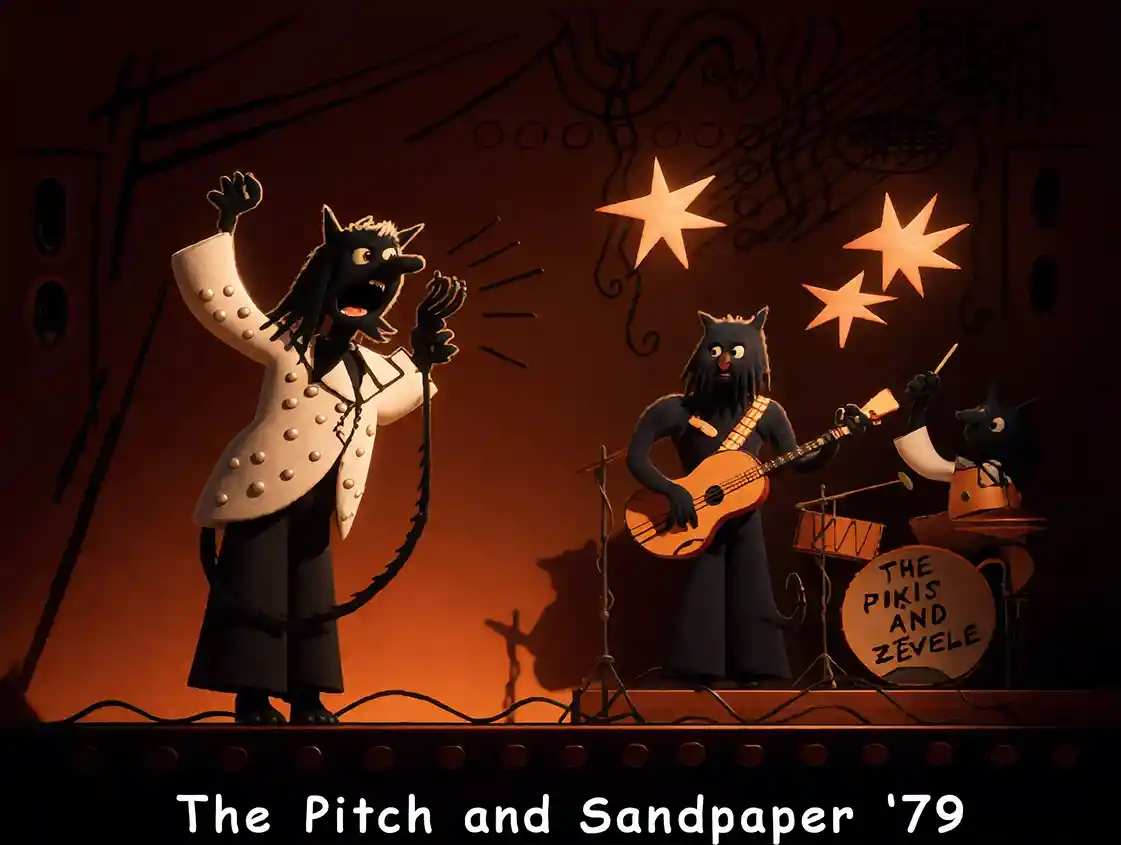 Knetanimations-Katzenband unter Bühnen-Scheinwerfern