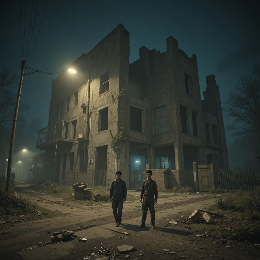 Deux adolescents nerveux près d’un bâtiment abandonné la nuit