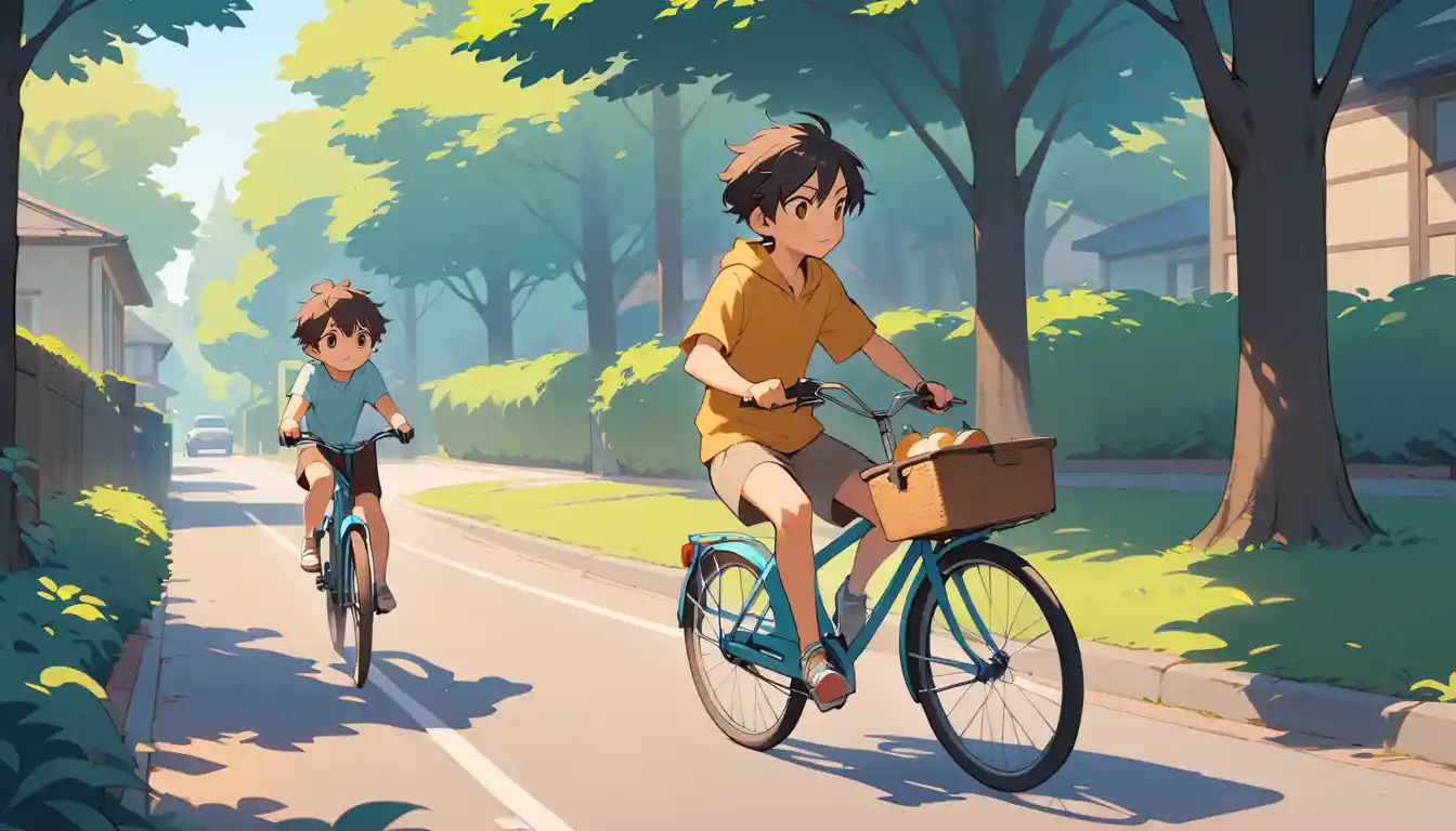 Fratello maggiore che insegna al fratellino ad andare in bicicletta