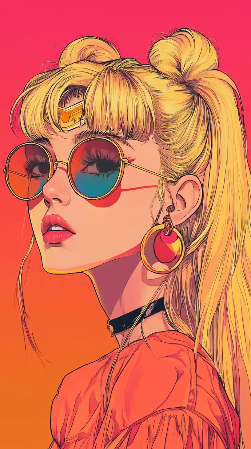 Confident Blonde Anime Girl With Sunglasses Portrait
