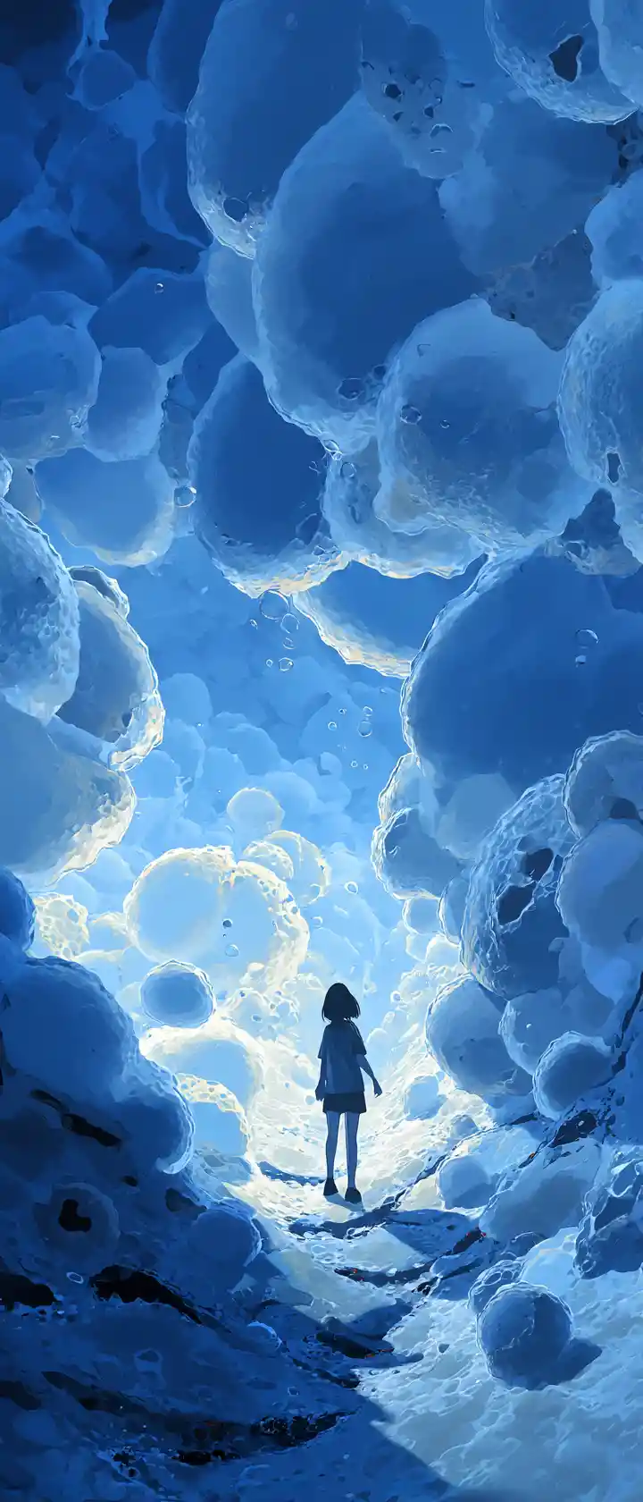 孤身沉入黑暗海綿海洋的動漫女子