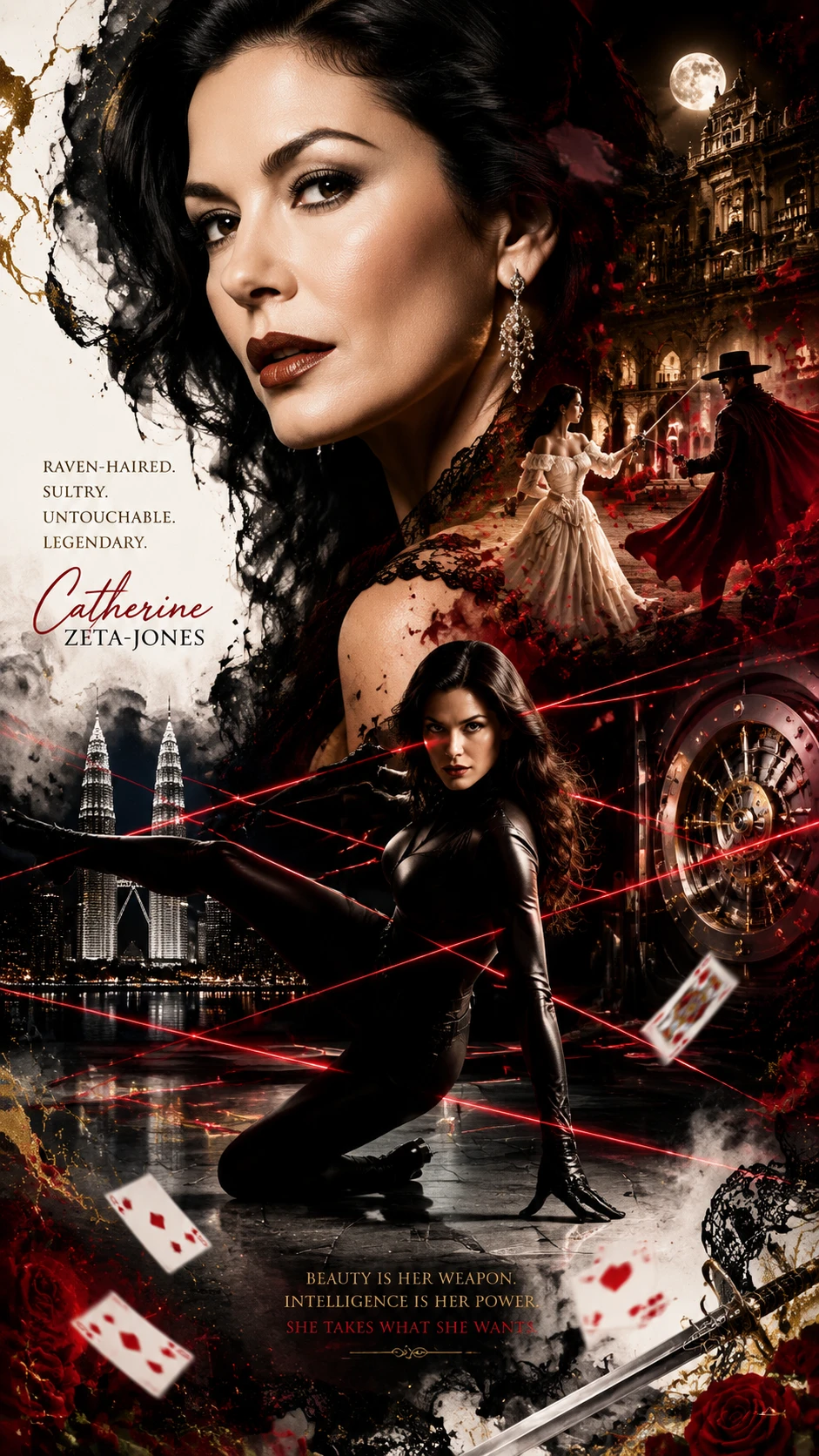 Elegante Action-Heldin in dramatischem Doppelbelichtungs-Poster