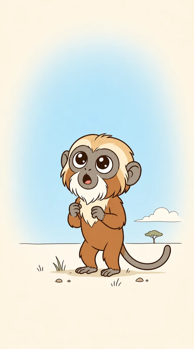 大きな驚いた目のかわいいタマリンのおサルのイラスト