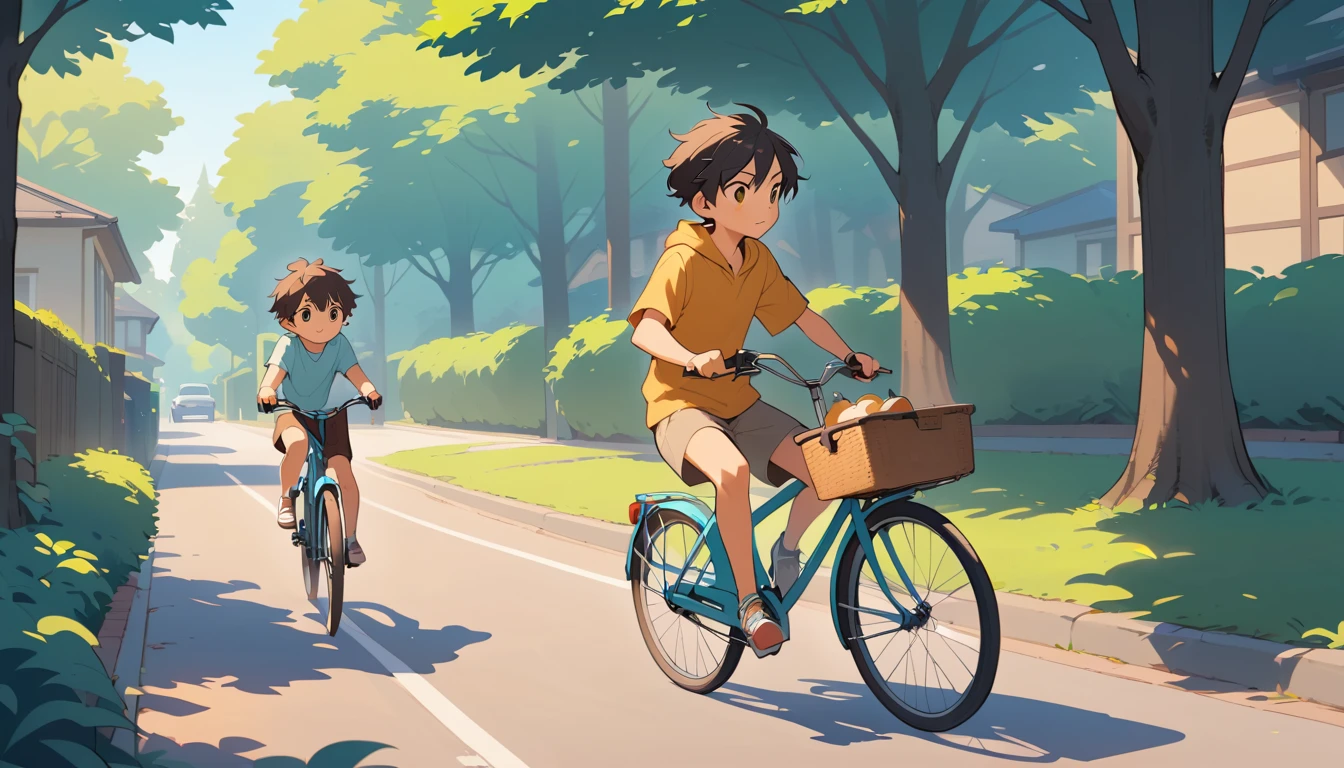 Fratello maggiore che insegna al fratellino ad andare in bicicletta