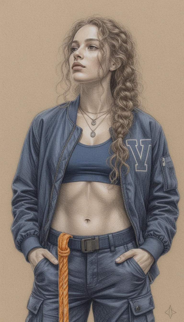 Athletic woman in bomber jacket with backlit toned abs