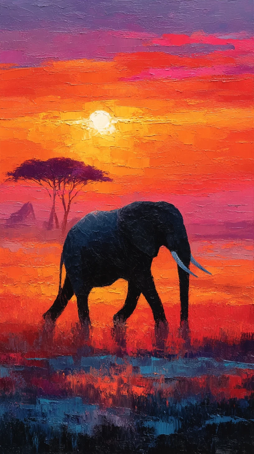 Elefante-africano caminhando pela savana ao pôr do sol radiante