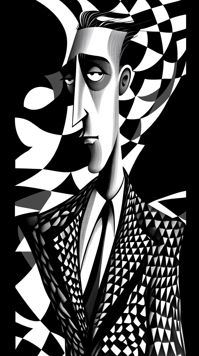 Joueur d’échecs espiègle dans une illustration audacieuse des années 1990