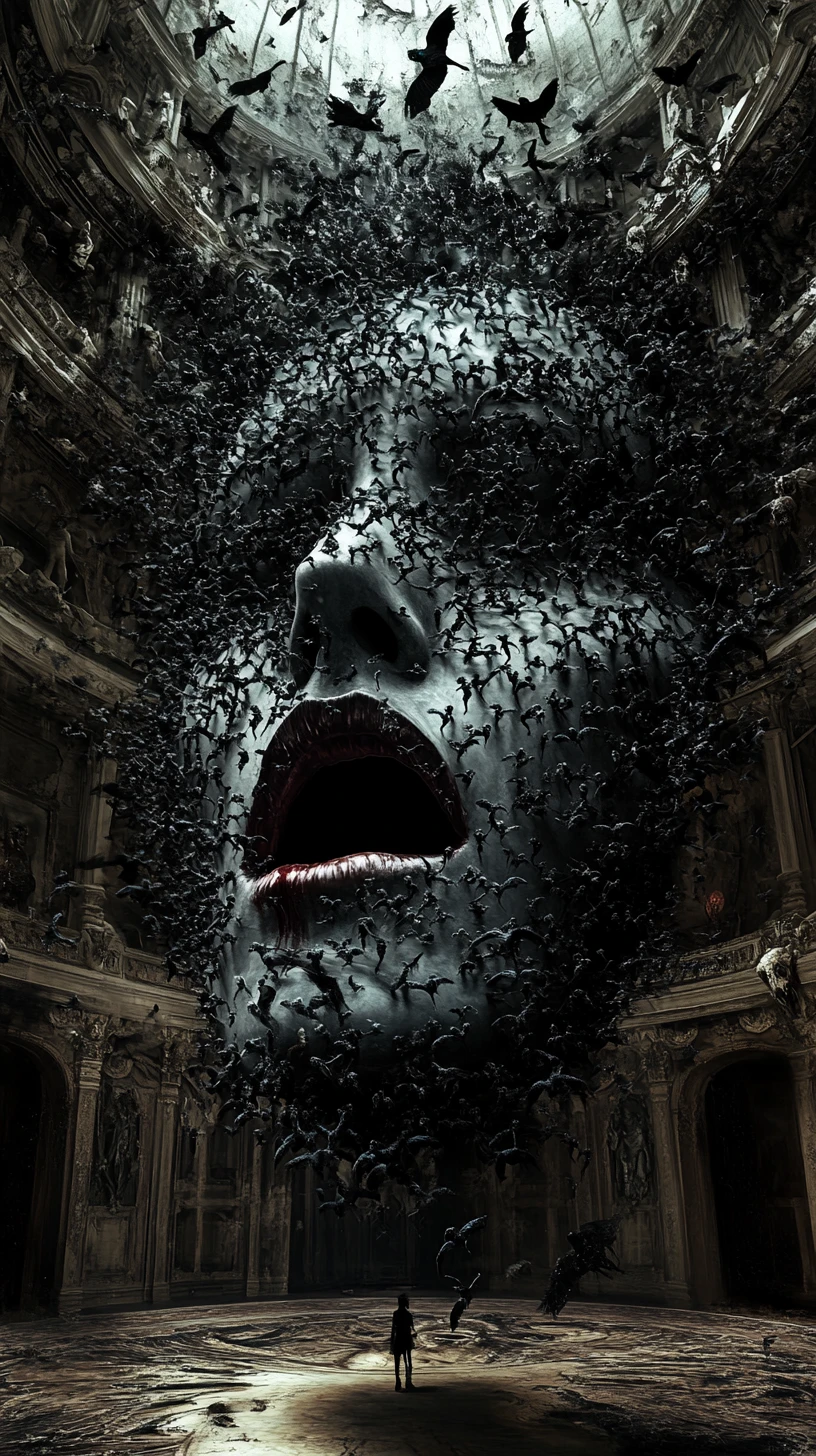 Volto Demoniaco Surreale Formato da Diavoletti in Teatro Gotico