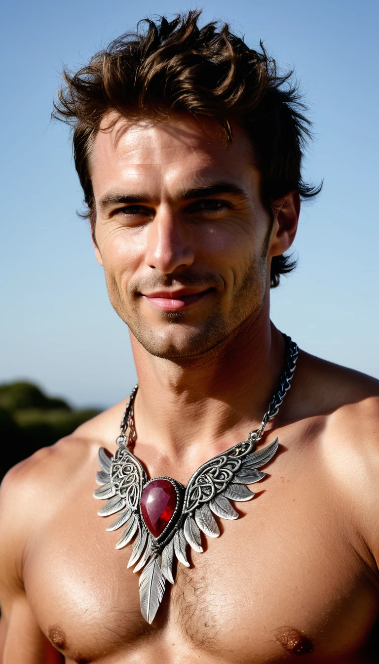 Homme fantastique aux cheveux bicolores et aux yeux hétérochromes