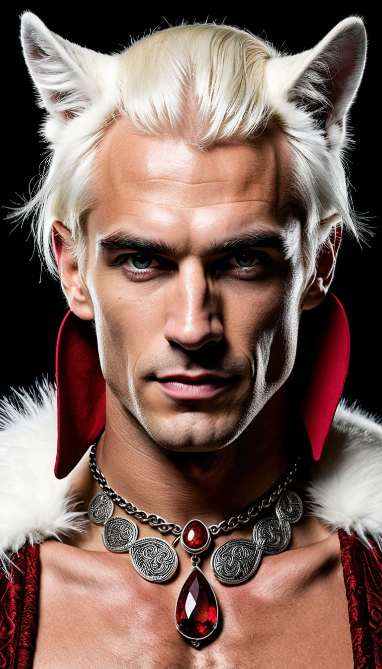 Homem de fantasia com cabelo bicolor em retrato ao ar livre