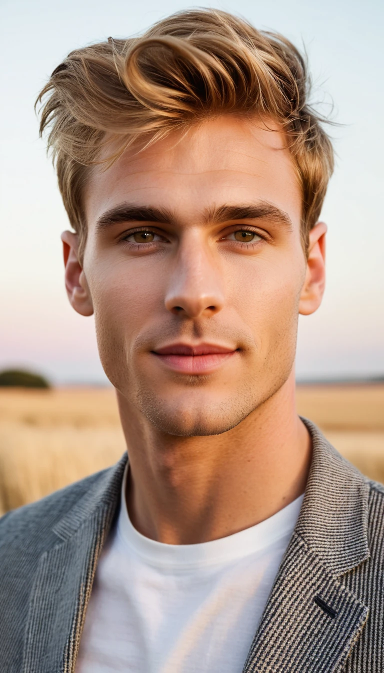 Retrato de jovem alto na luz morna da manhã ao ar livre