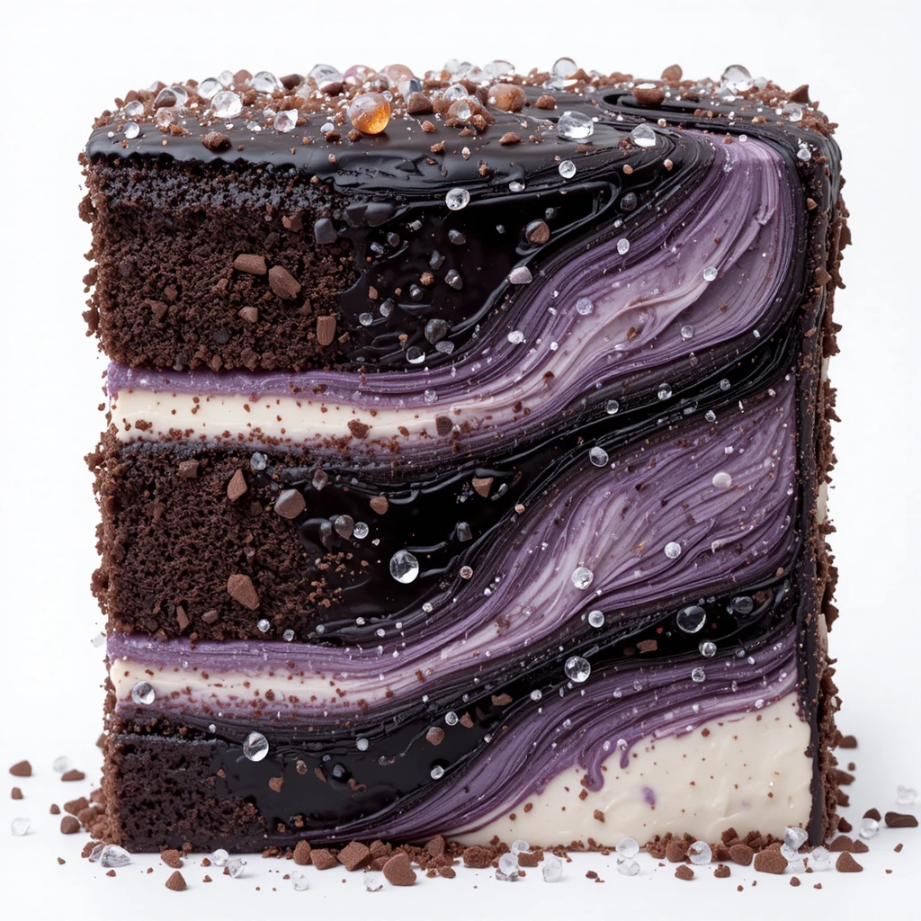 Bolo de chocolate e caramelo de quatro andares com tema roxo escuro