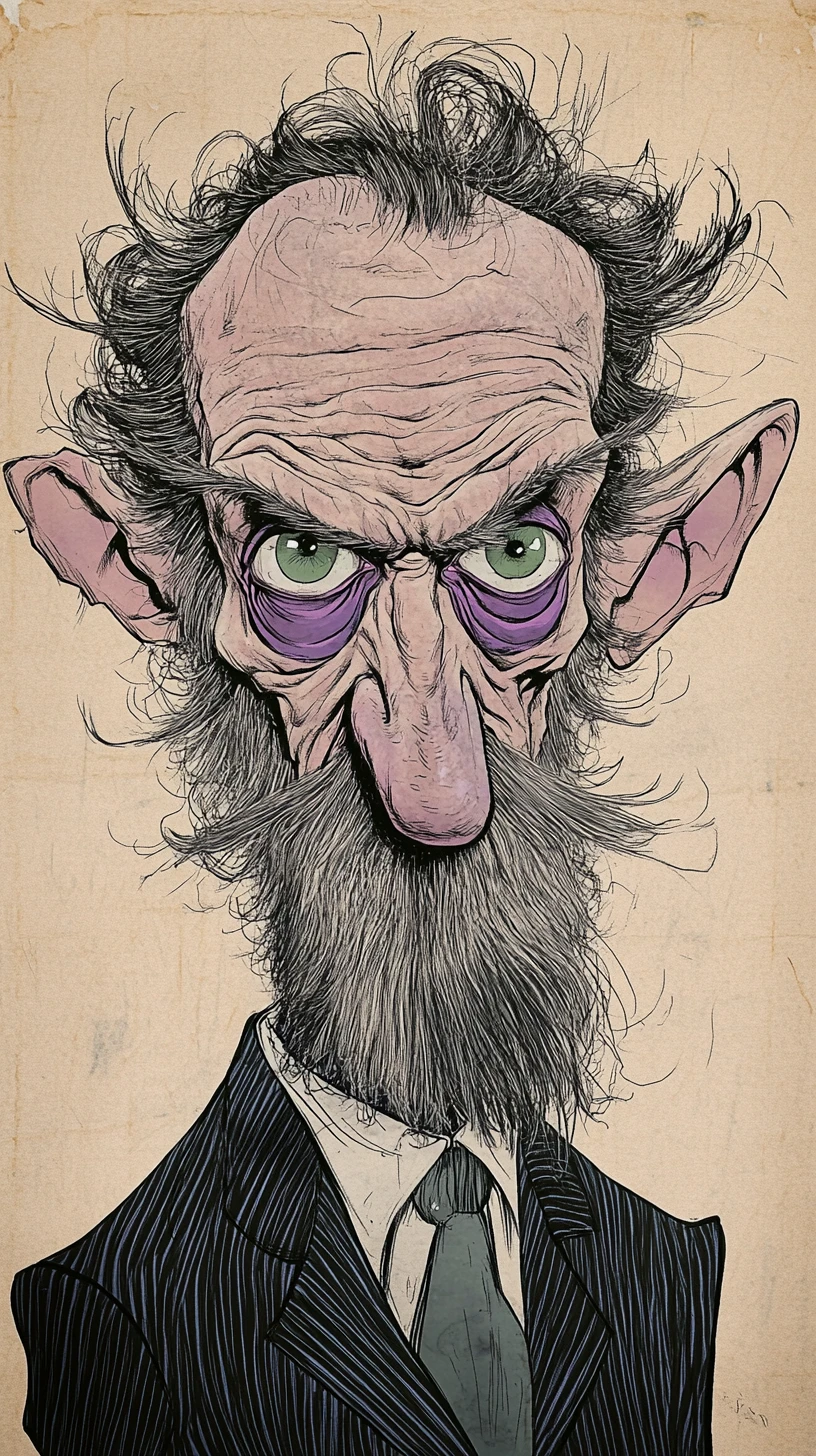 Retrato Caricatural de Idoso Magro em Ilustração a Tinta