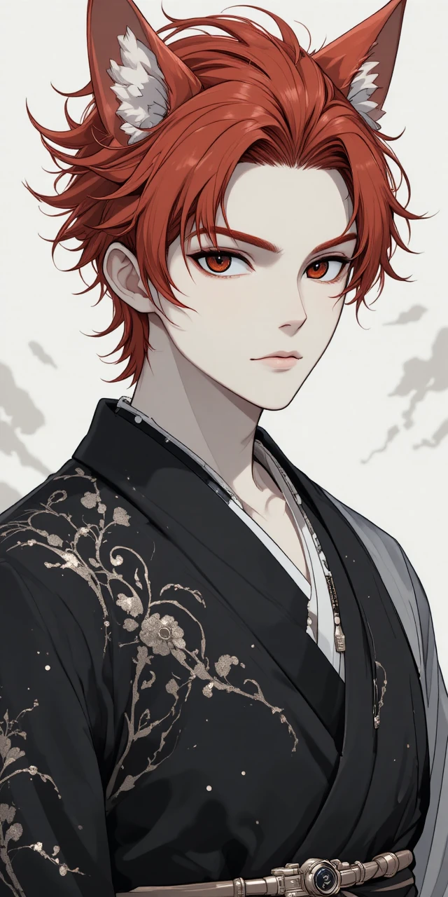 Homme d’anime en kimono mystique moderne noir et blanc