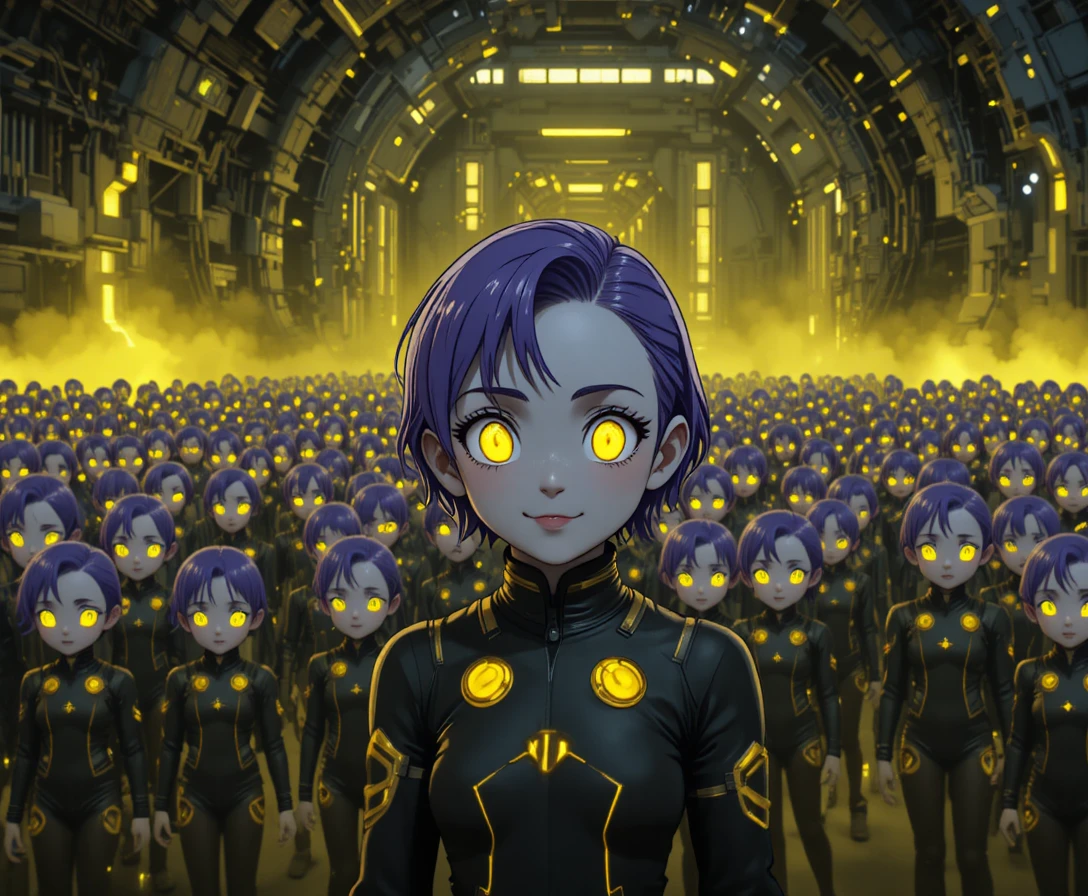 Vast Crowd Of Futuristic Toddler Girls In Neon Space Facility