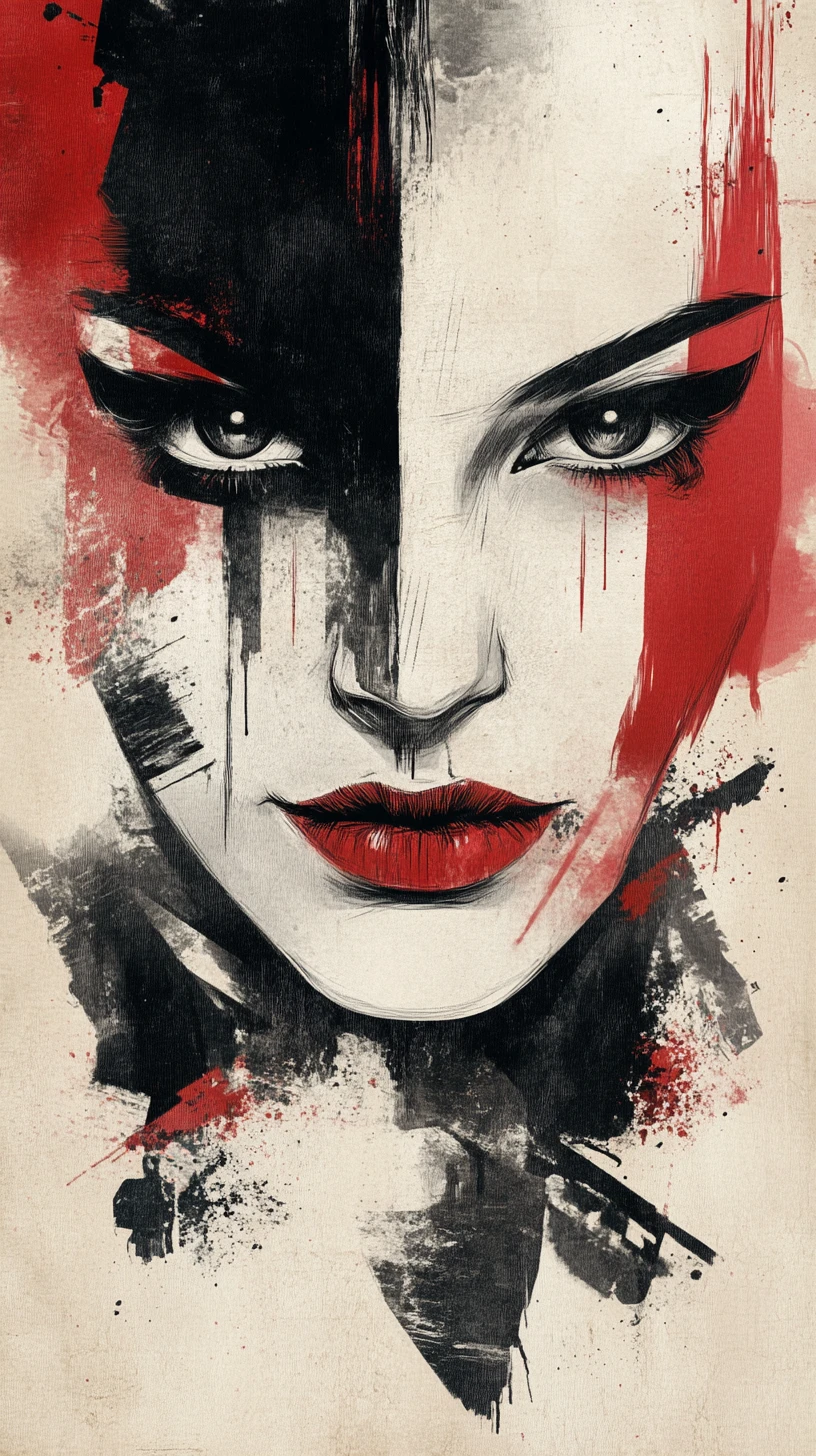 Retrato em dupla exposição de uma mulher sinistra com pintura branca no rosto