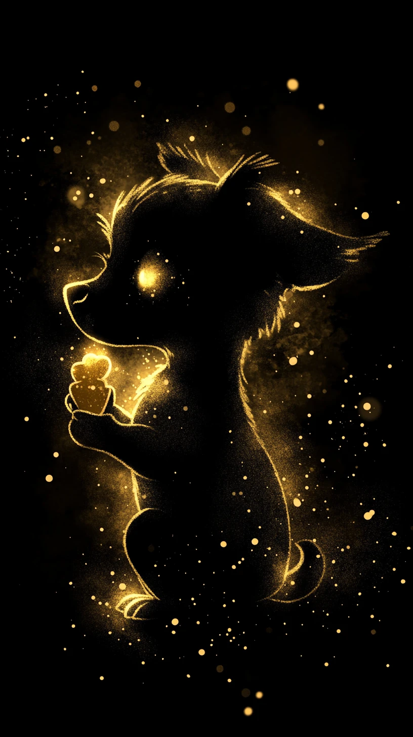 Silhouette di Cucciolo Gotico Luminoso con Premio in Bocca