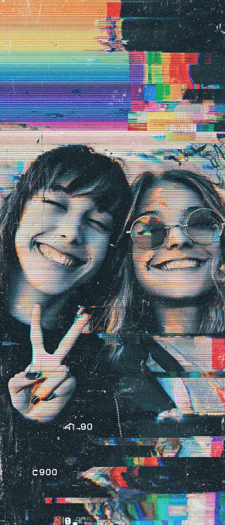 Zwei Freunde als Polaroid-Erinnerung im Vintage-Anime-Stil
