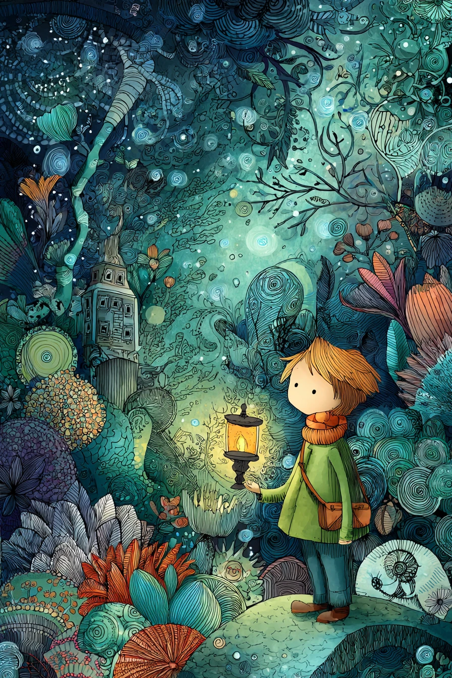 Personagem de fantasia lúdica em um mundo encantado e intrincado