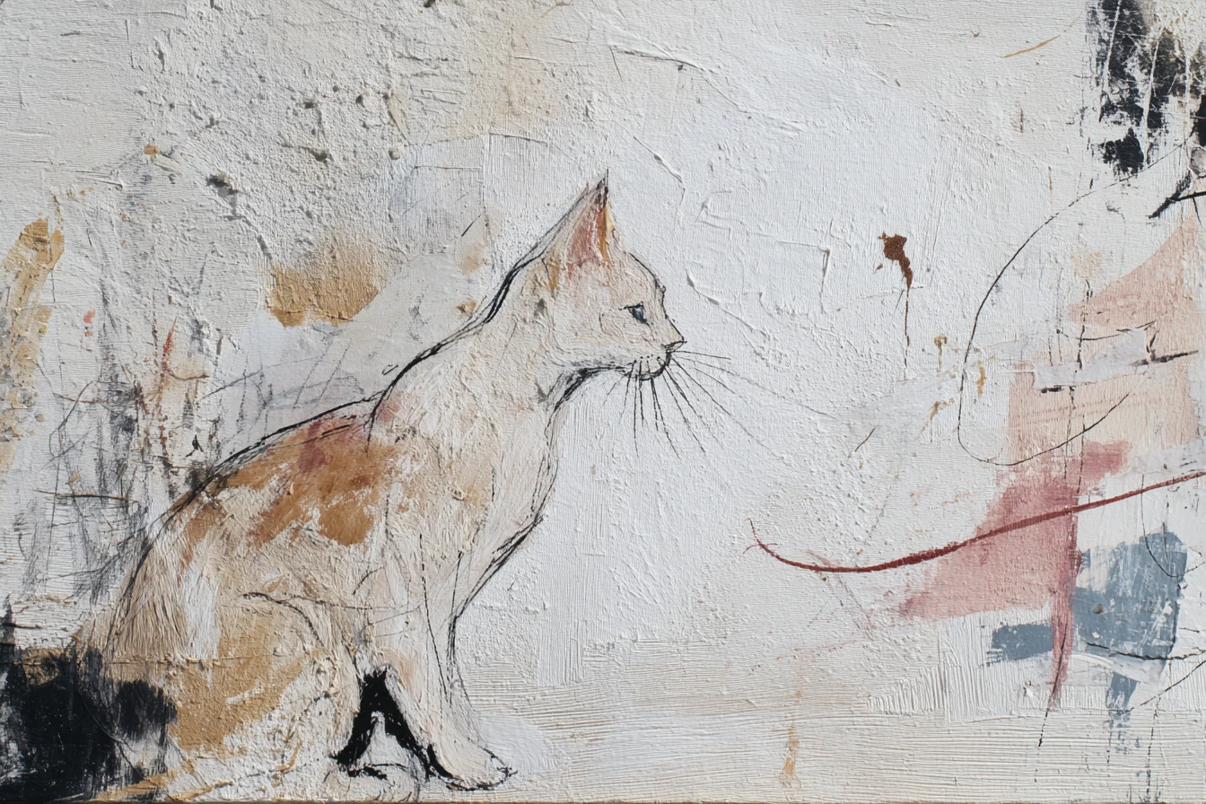 Chat abstrait émergeant d’une peinture expressionniste texturée