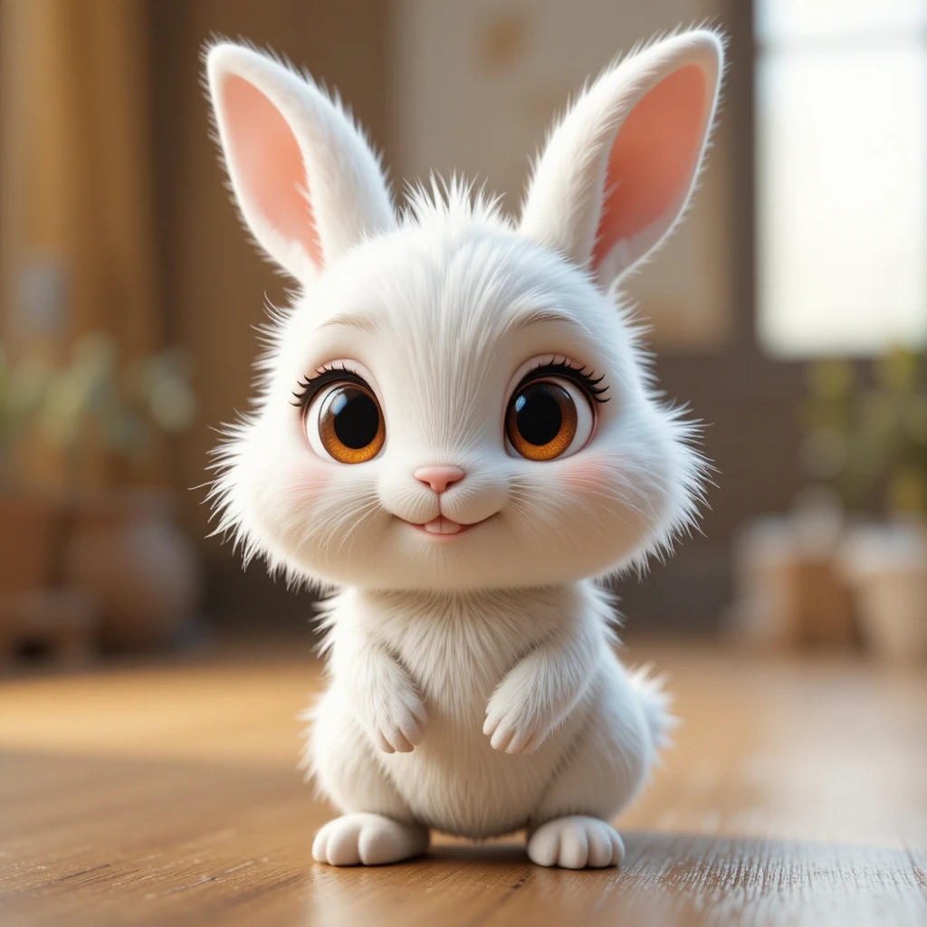 Adorável personagem de coelho 3D branco com expressão amigável