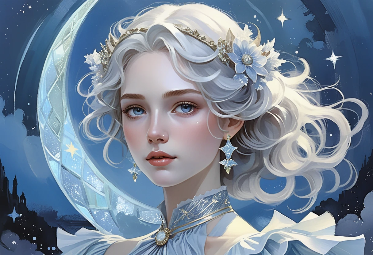 Portrait d’une fille d’anime au clair de lune sous un ciel nocturne étoilé