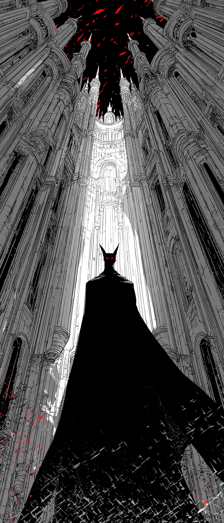 Lorde Vampiro Erguendo-se na Nave de uma Catedral Gótica em Colapso