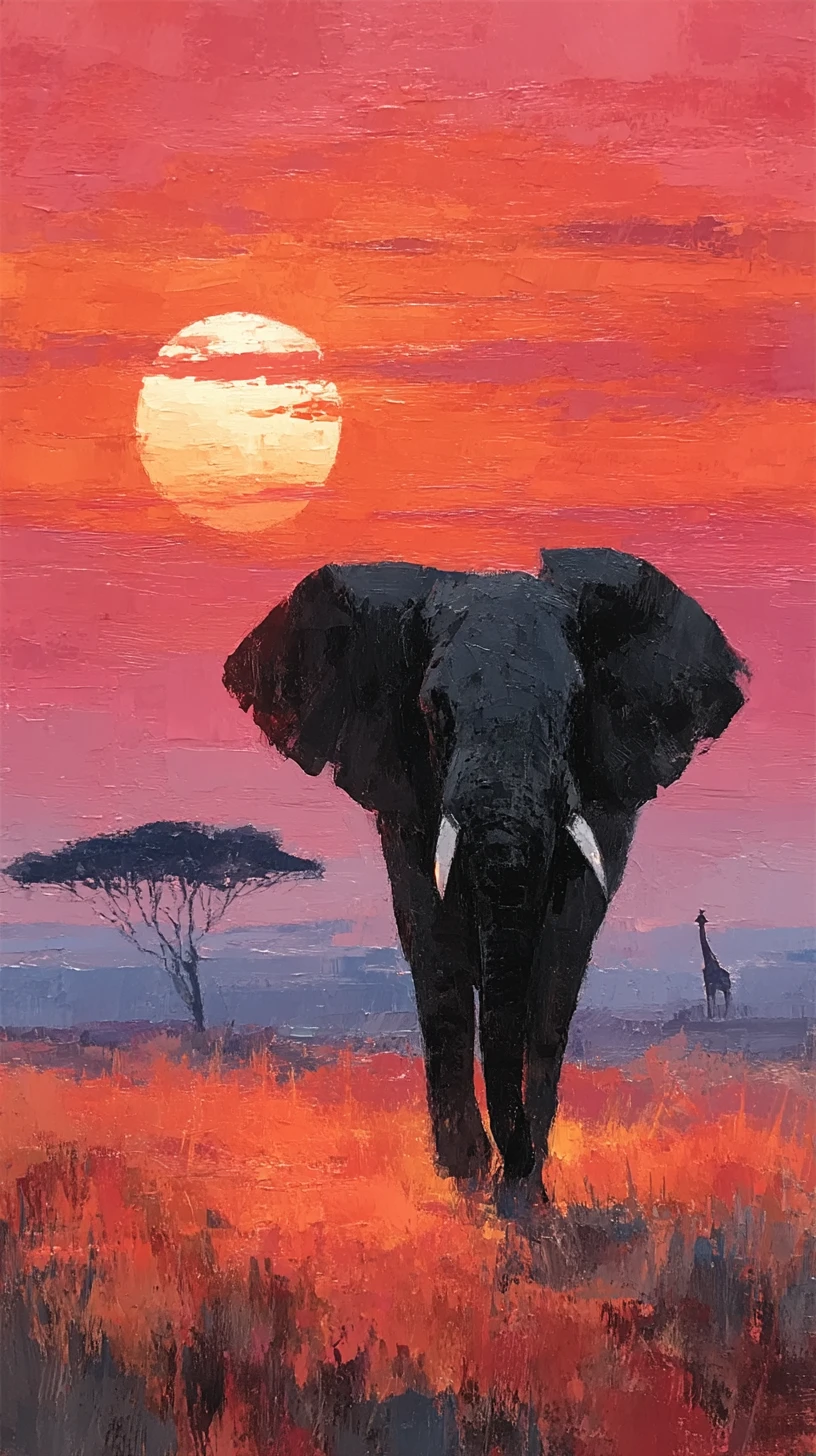 Elefante africano caminhando pela savana ao pôr do sol