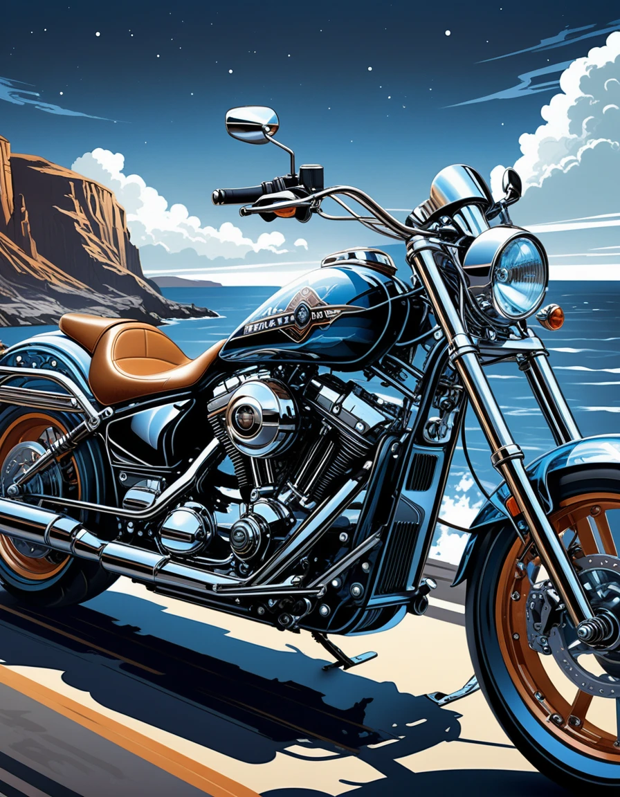 Ilustração digital estilizada de um modelo clássico de motocicleta