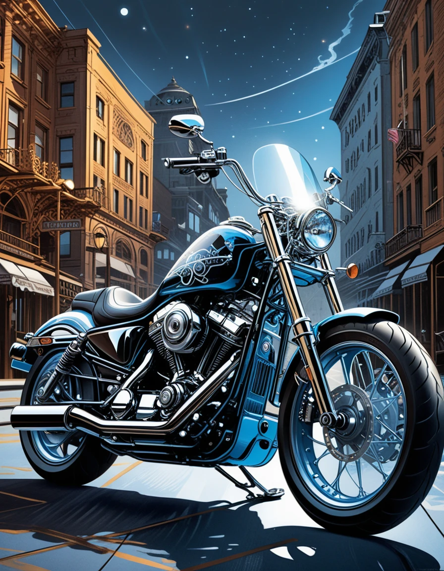Ilustração digital estilizada de um modelo detalhado de motocicleta