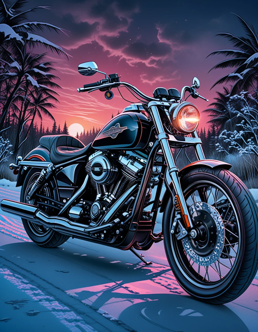 Ilustração digital de uma motocicleta estilizada para revista de verão