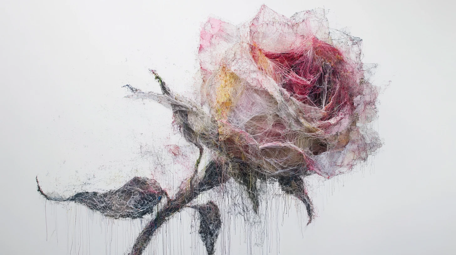 Rosa Tessile Eterea in Soffice Composizione Sospesa
