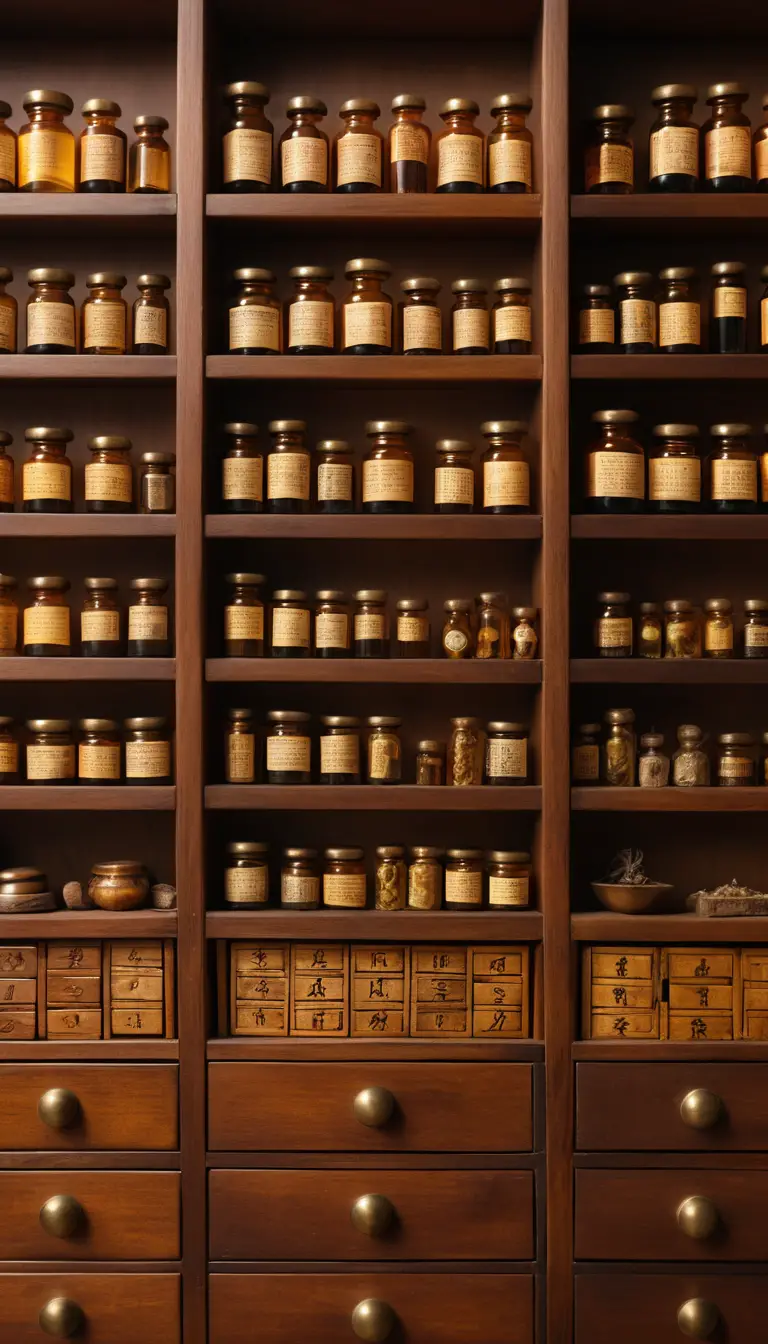 Miniature Chinese pharmacy diorama with tiny wooden drawers