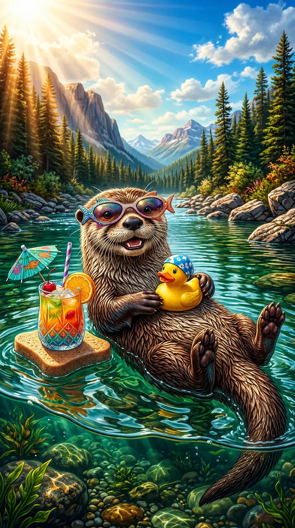 Loutre enjouée se relaxant sur une rivière canadienne ensoleillée