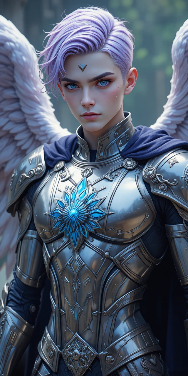 Prince guerrier ailé façon anime en armure runique étincelante