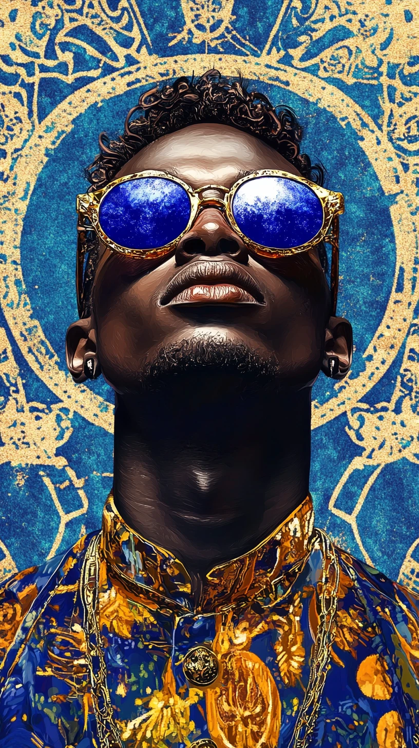 Psychedelisches Fashion-Porträt eines Mannes mit Sonnenbrille