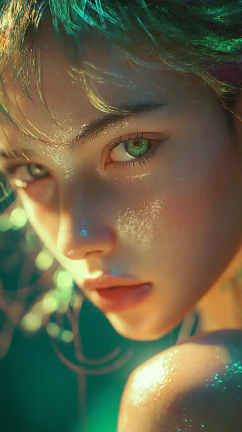 Close up portrait of a woman in neon darkness