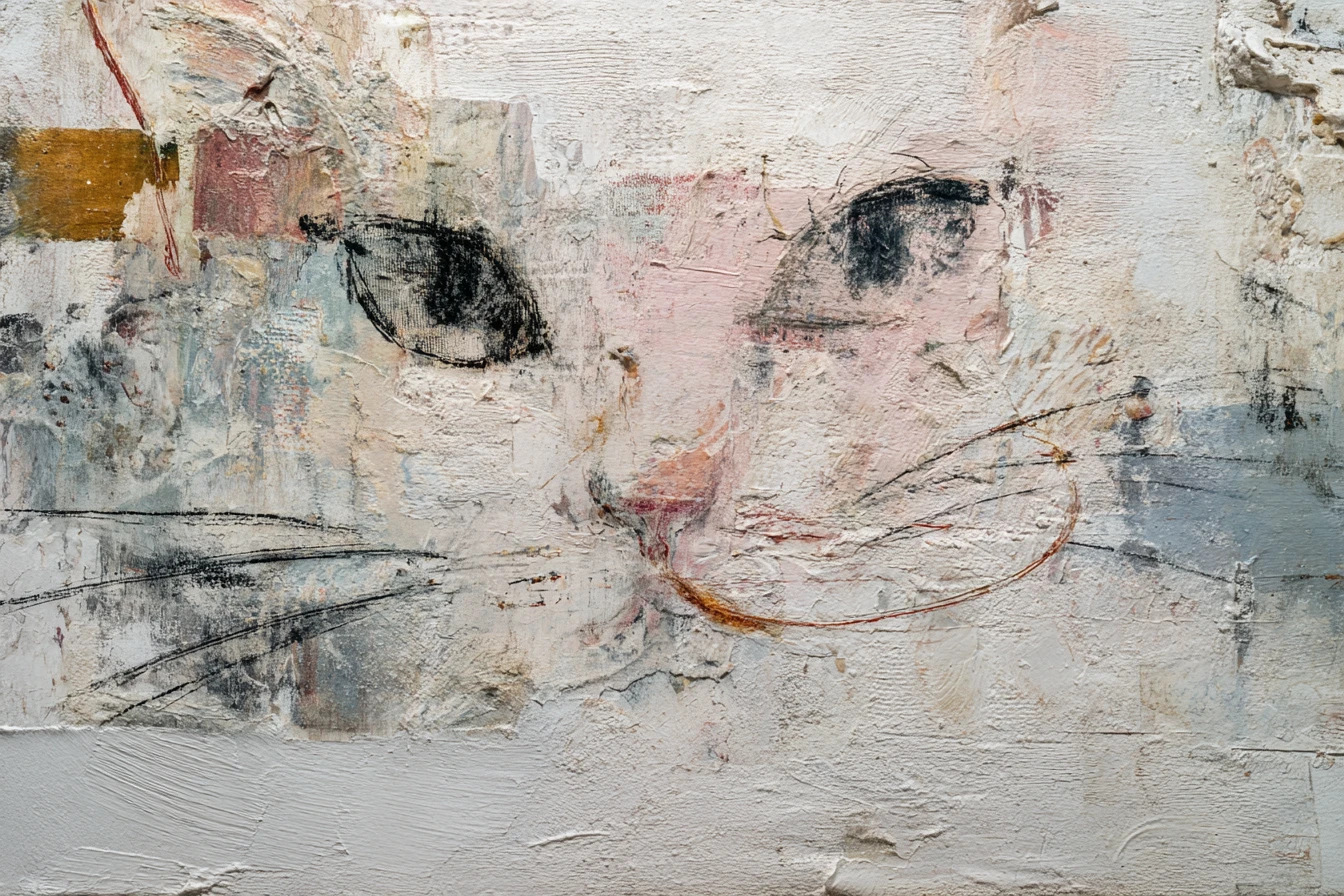 Forma felina abstrata em pintura expressionista neutra e texturizada