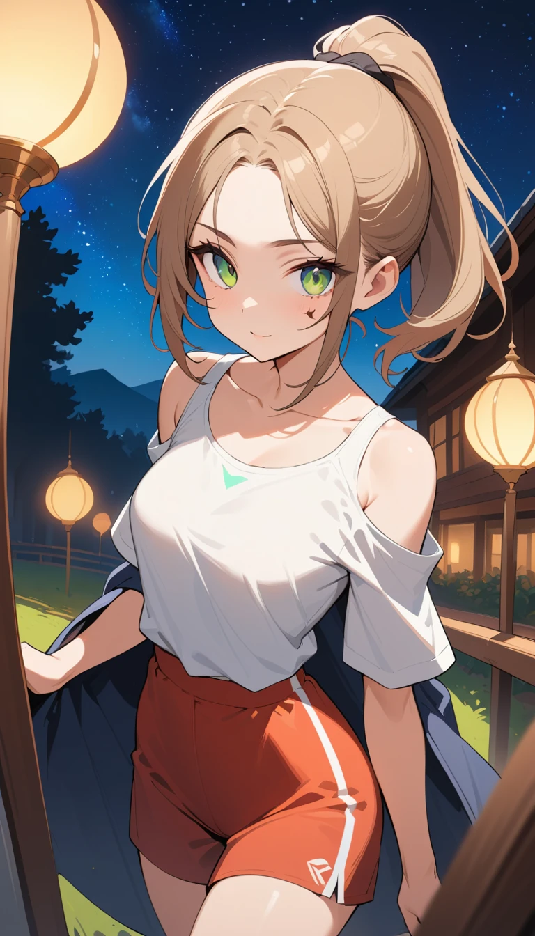 Fille d’anime confiante sous un ciel de campagne baigné de clair de lune