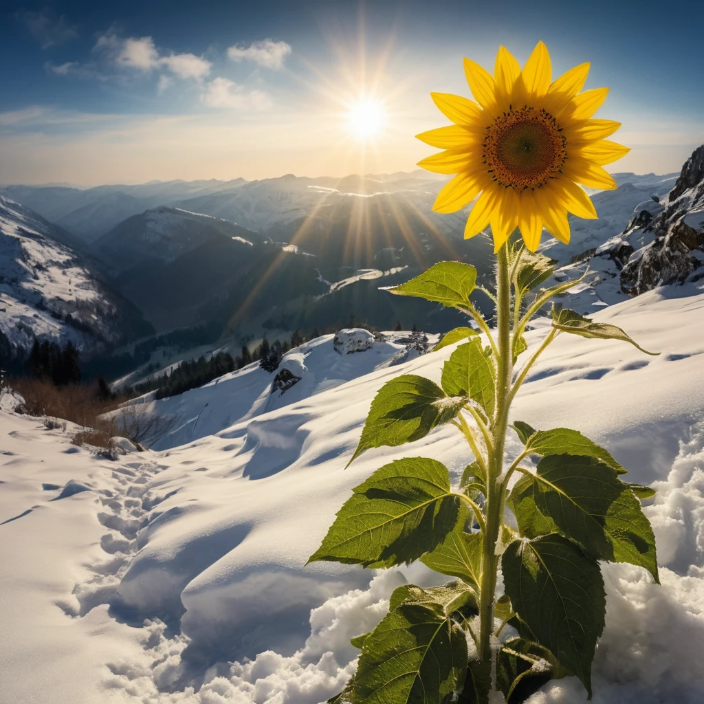 Tournesol solitaire tendu vers un lointain soleil doré