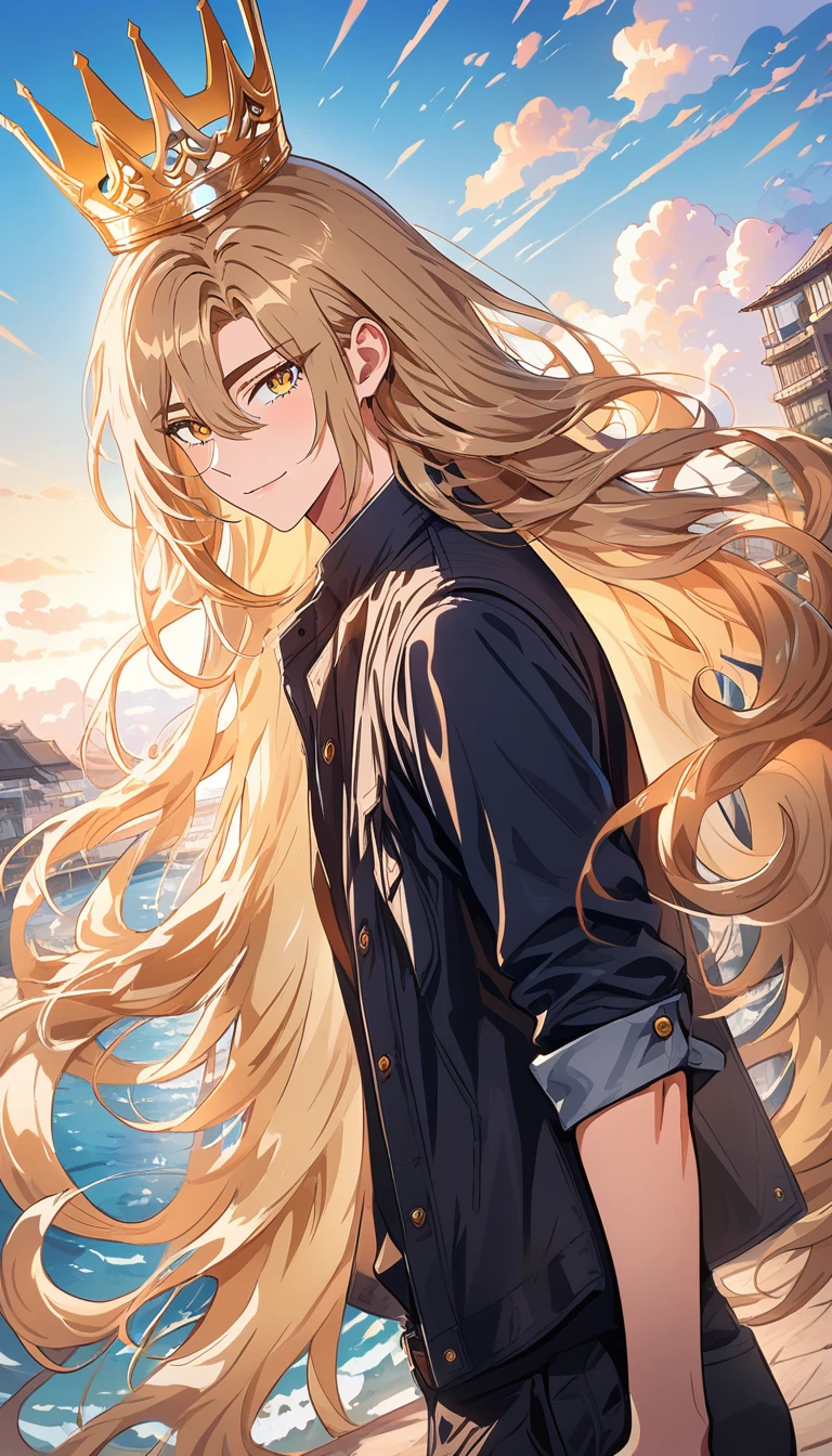 Homem alto de cabelos dourados à luz do sol ilustração manhwa
