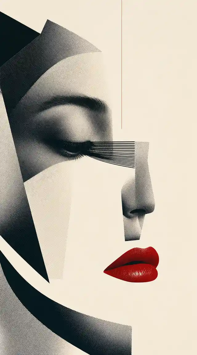 Retrato femenino abstracto fragmentado en planos geométricos distorsionados